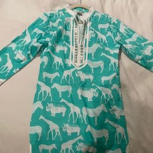Sheridan French animal print teal tunic dress